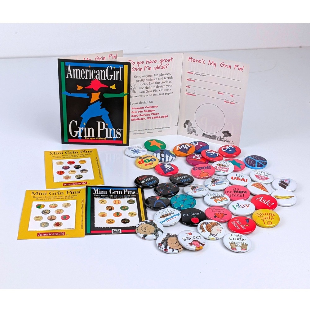 Vintage American Girl Grin Pins Lot Pleasant Company Mini Pins 1990s Collection
